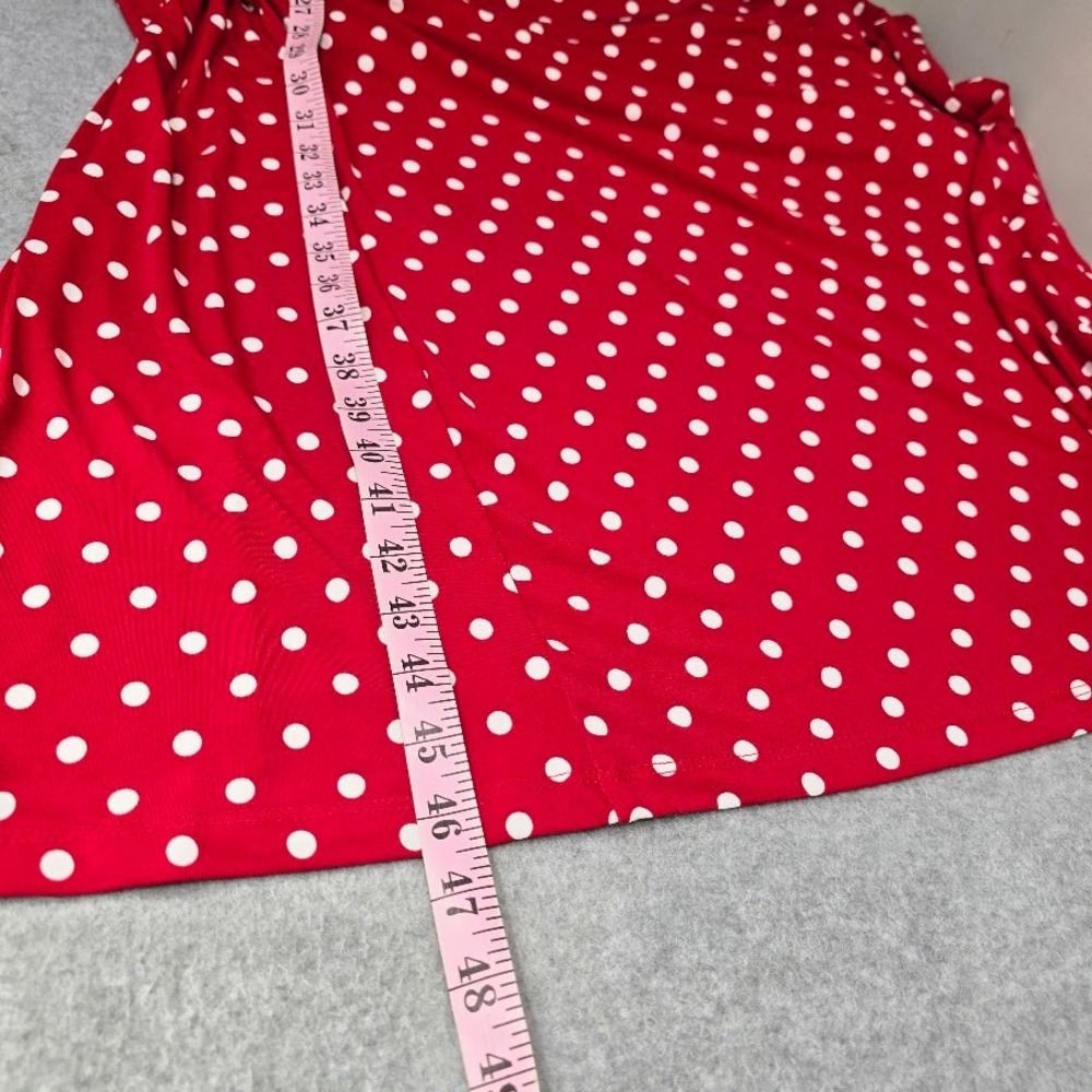 Susan Graver Midi Dress 2XP Red Polka Dot V Neck Flutter Sleeve Liquid Knit - Picture 6 of 9
